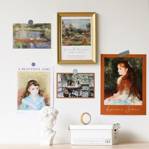 Girls And Flowers Nordic Retro Decoration Card 5sheets Oil Painting Postcard Diy Wall Sticker Creativ Greeting Cards Photo Props
