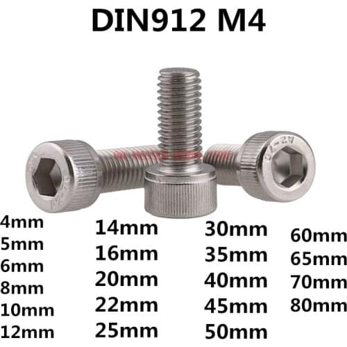 DIN912 M4 304 Stainless Steel Hex Socket Head Cap Screw Bolts M4*(4/5/6/8/10/12/14/16/18/20/22/25/30/35/40/45/50)