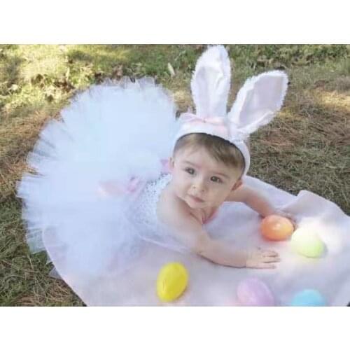 Baby Rabbit Feather Easter Dress Girls White Tulle Tutu Dress with Pink Ears Hairbow Kids Birthday Party Cartoon Costume Dresses