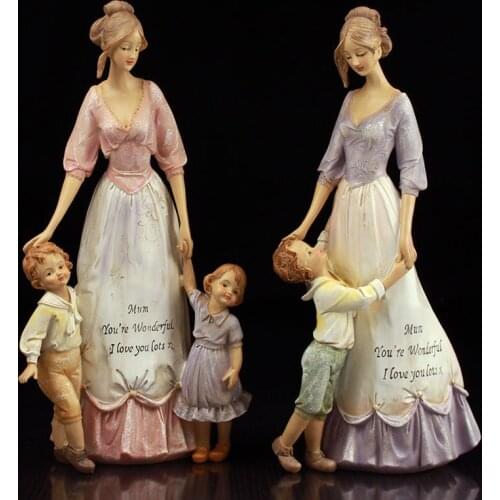 European Retro Resin Mother Child Statue Ornaments Crafts Home Table Mom Children Figurines Miniatures Decoration Love Gifts Art
