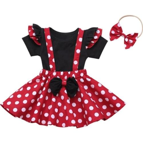 3pcs baby dresses girl newborn Toddler Kid Baby Girl Bow Dot Cartoon Printed Party Princess Dress