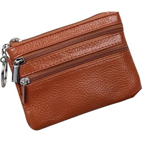 Genuine Leather Keys Coin Organizer Zipper Bag Pouch Women Wallet Purse Gift