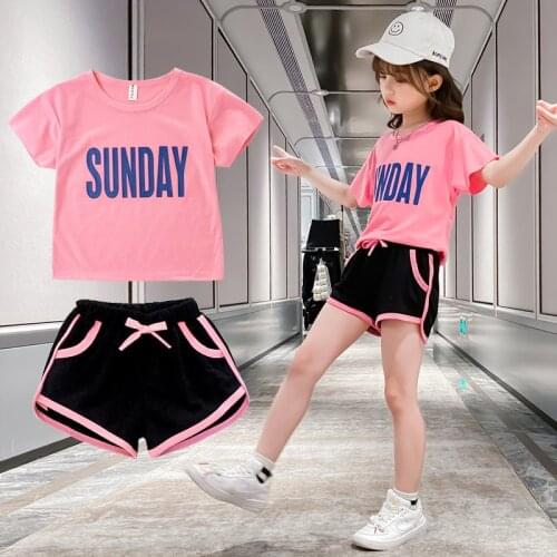 Girls Clothes Set Summer Short Sleeve T-shirt+Short Pants 2 PCS Children Clothing For Girls Teen Kids Clothes 4 6 8 10 12 Years