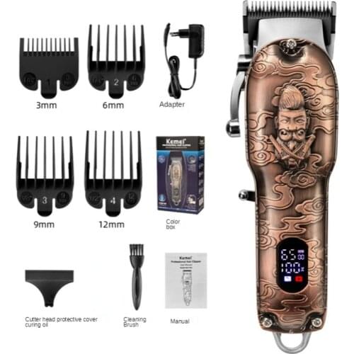 Kemei KM-3705 Electric Barber Metal Digital Display Salon Hair Clipper Metal Cordless Razor Men Beard Shaver 3-12mm Limit Comb