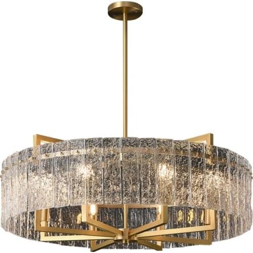 Postmodern minimalist light luxury chandelier living room atmosphere villa water pattern glass round copper lamps