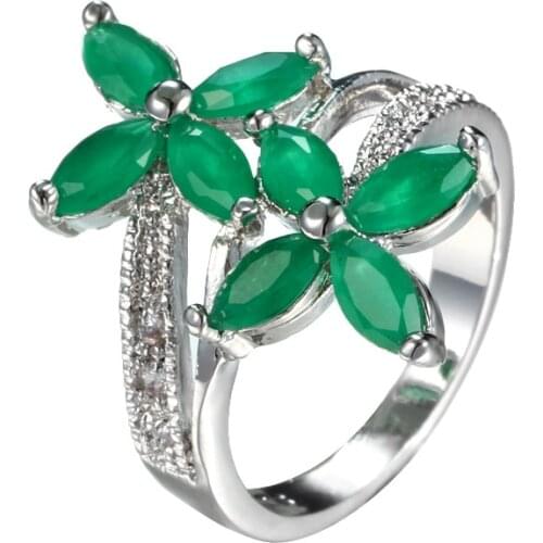 Fashion Wedding Green Morganite Peridot Cubic Zirconia fashion Scrub Flower sterling silver Ring for women Party Jewelry