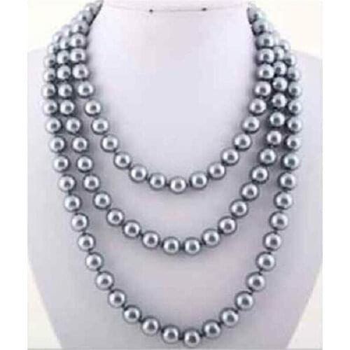 Single AAA9-10mm south sea silver grey pearl round pearl necklaces38inch 14k/20