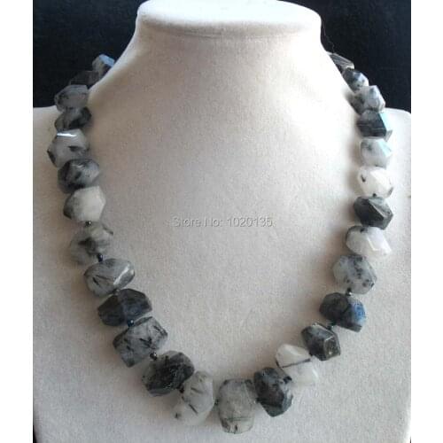 Wholesale Rutile Quartz black faceted 13*18mm 18inch nature baroque necklace FPPJ