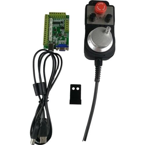 MACH3 Green 5 Axie USB Interface Board CNC Motion Control Card + Emergency Stop Hand Wheel