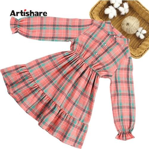 Dress For Girls Plaid Pattern Girl Child Dress Casual Style Children Dresses Spring Autumn Costume Girl 6 8 10 12 14