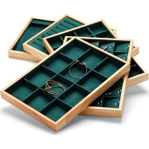 New Arrival Wooden Jewelry Tray Green Jewellery Organizer Storage Display Stand Holder Rack Showcase Shelf Fit Most Room Space