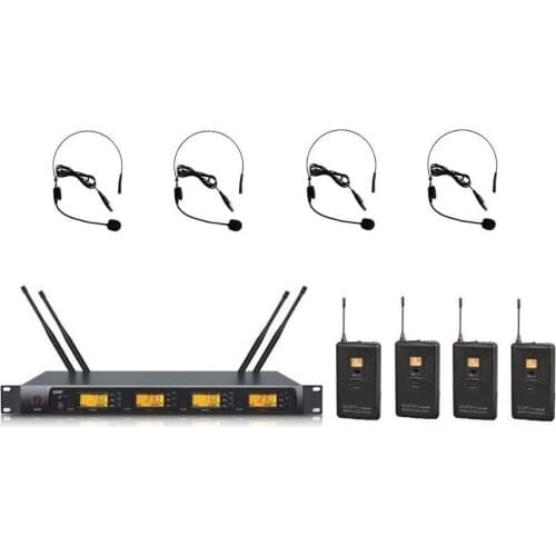 Bolymic Professional 4 X 100 Channels UHF stage wireless headset microphone system