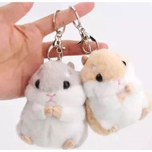 Fluffy Hamster Doll Plush Toys Keychain Pendant Women Girls Faux Fur Pompom Key Chain Trinkets Handbag Kawaii Keychains