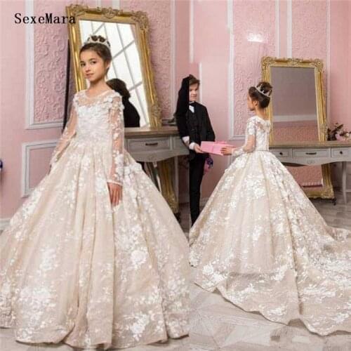 Luxury New Arrival Flower Girl Dresses Long Sleeve Jewel Neck Little Girls Clothes for Wedding Communion Pageant Dress