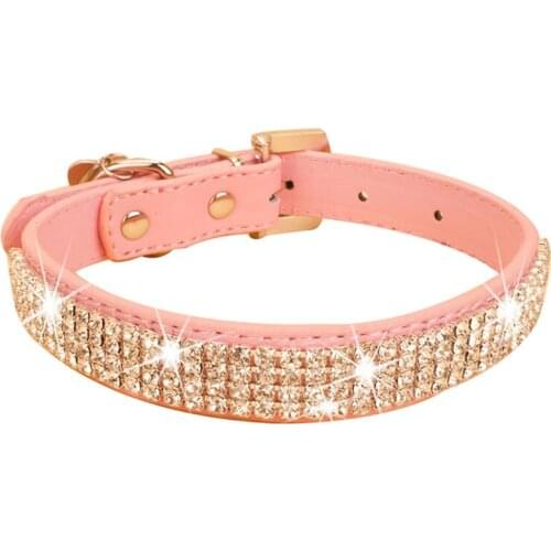Luxury Brand PU Leather Pet Collar Rows Crystal Rhinestone Dog Collar Leash Lead Princess collars For Puppy Mosaic Size S M L