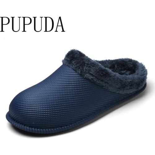 PUPUDA Autumn Winter new House Slippers men fashion lightweight big size11.5 slippers women with fur trend comfy waterproof