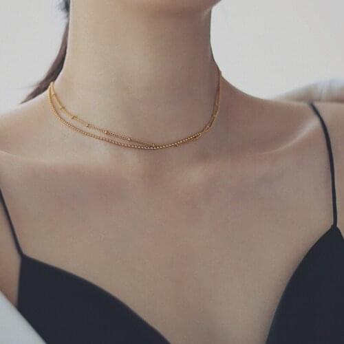 Titanium With 18K Layered Beads Chian Necklace Women 361 L Stainless Steel Jewelry Runway Party Japan Souch Korea Fashion