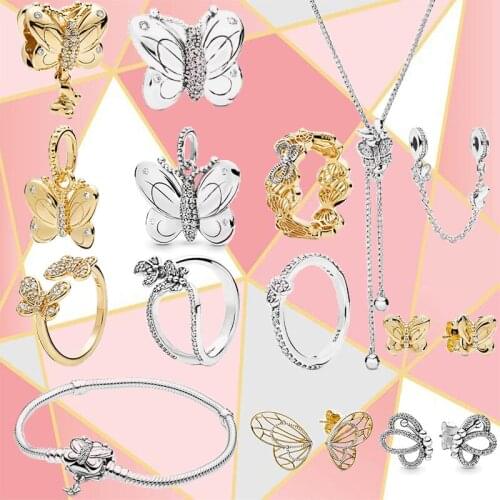 Spring New High Quality 100% 925 Sterling Silver Original Butterfly Bracelet, Ring Series Jewelry, Fashion Classic Diy Gift Set