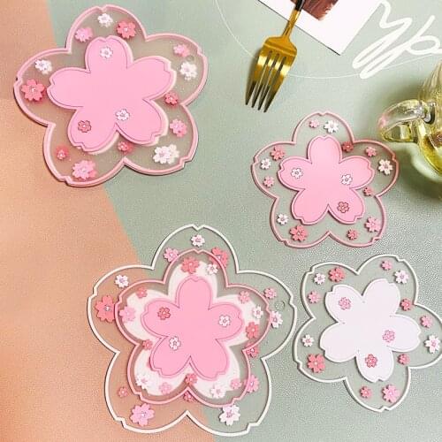 Cherry Blossoms Silica Gel Coaster Insulation Heat Drink Coffee Mug Tea Cup Mat Sakura Table Placemat Kitchen Accessories