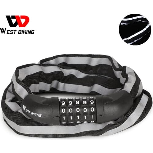 WEST BIKING Cycling Digital Chain Lock 5 Password 94cm Security Anti-Theft Lock Bike Accessories Durable MTB Road Bicycle Lock