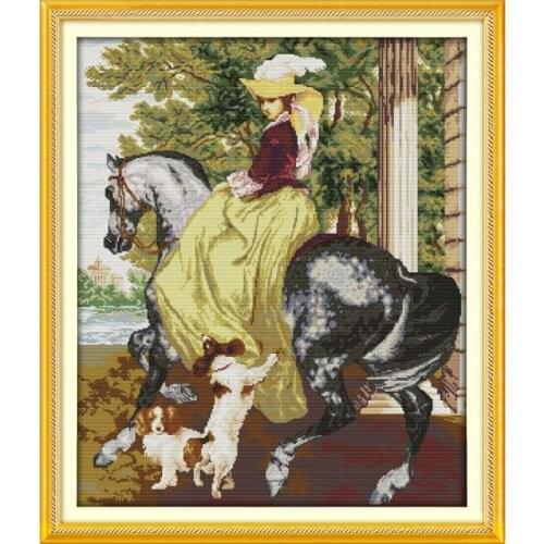 Lady riding a horse DIY character cross stitch kits 14CT 11CT counted canvas embroidery set Needlework home decoration painting