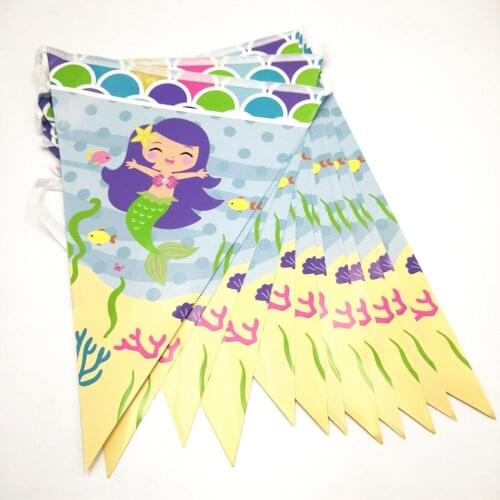 1Set Mermaid Theme pennants Flags Including Boy Birthday Party Baby Shower Flags Wedding Decoration Supplies