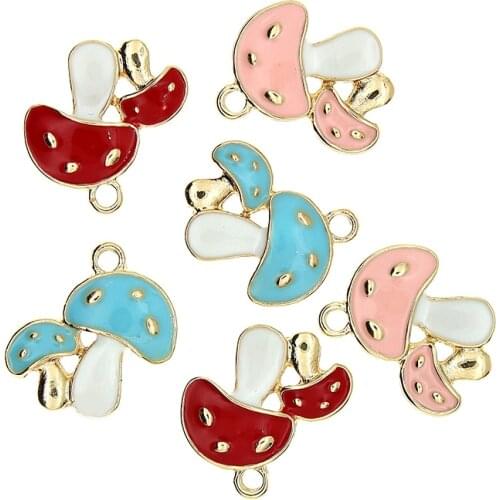 10pcs/Lot Cute Mushroom Enamel Charms Fashion Jewelry Accessories Fit Bracelet Earring DIY Making Charms Gold Color Findings