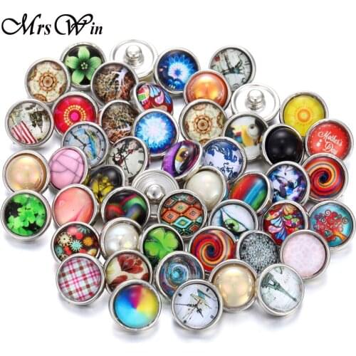 100pcs/lot Mixed 12mm Snap Button Jewelry Flower Cartoon Faceted Glass Snap Buttons Fit Snap Bracelet Necklace Earrings Jewelry