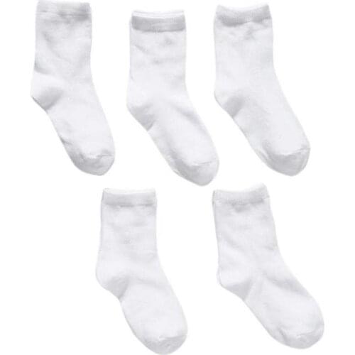 5Pairs Kids White Sock Baby Boy Girl Solid Breathable Cotton Sport Socks 1-9 Years
