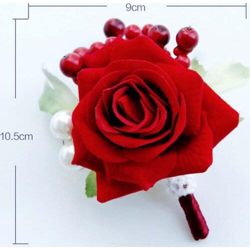 5Pcs/Lot Handmade Article Red Rose Boutonniere Flowers Groomsman Red Rose Flowers Wedding Accessories Decoration Bouquet Flowers