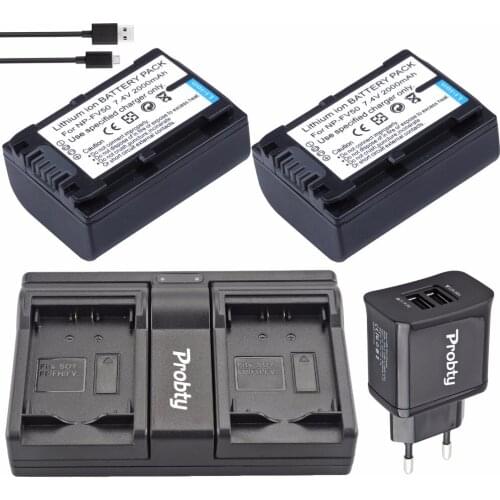 2Pcs PROBTY NP-FV50 NP FV50 Batteries + USB Dual Charger + Plug For SONY HDR XR550E XR350E CX550E CX350E CX150E DCR SR68E SX83E