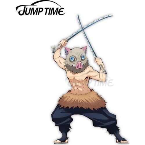 Jump Time 13 x 6.6cm For Demon Slayer Inosuke Hashibira Car Stickers and Decals Anime Occlusion Scratch Waterproof Vinyl Decor