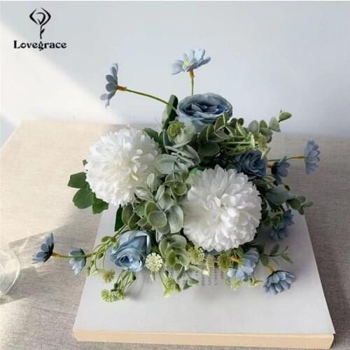 Lovegrace Bouquet Bridesmaid Wedding Flower Silk Rose Daisy Pompon Wedding Girl Bouquet Artificial Flower Home Table Party Decor