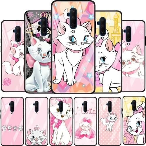 Cartoon Pink Marie Cat Tempered Glass Cover For OnePlus Z 7 8 9 7T 8T 9R Nord 5G Pro Silicone Phone Case Coque