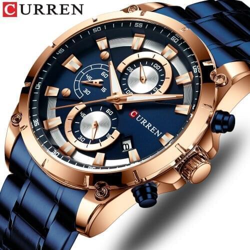 CURREN Mens Watch 2021 with Stainless Steel Top Brand Luxury Sports Chronograph Quartz Watch Men Female Relogio Masculino