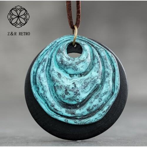 Wooden Pendants Necklaces Geometric Handmade Necklaces For Women Rope Chain Long Sweater Necklace Best Gifts For Friends 5*5cm