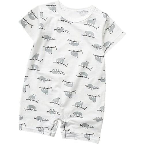Infant Toddler Boy Clothes Short Sleeve One Piece Grey Summer Romper Lovely Sloth Animal Costume Childrens Cotton Shortalls