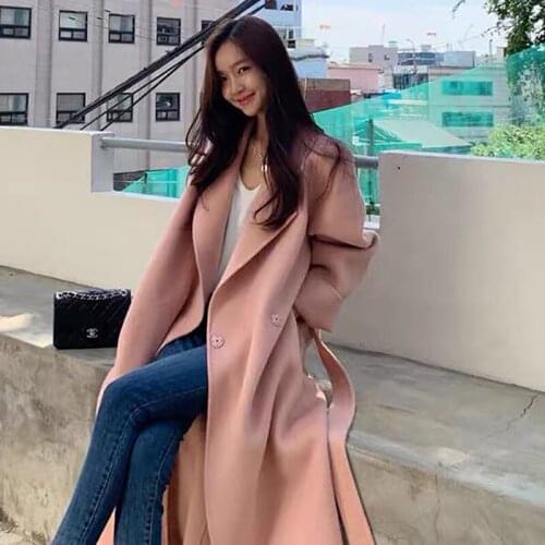 Autumn And Winter 2020 South Korea Ins Double-sided Cashmere Coat Womens Medium And Long Loose Side Slit Wool Tweed Coat