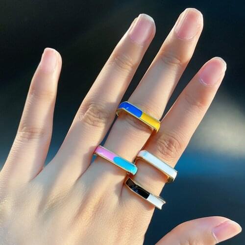 Trendy Enamel Two Tone Dripping Oil Opening Ring For Women,Copper Gold Plated Party Jewelry