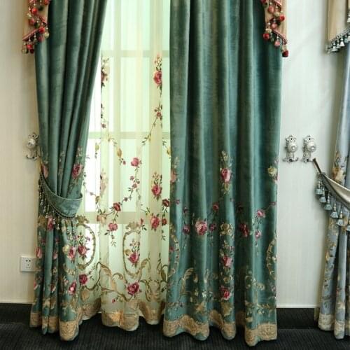 European Simple Modern Luxury Embroidery Shade Curtains for Living Dining Room Bedroom