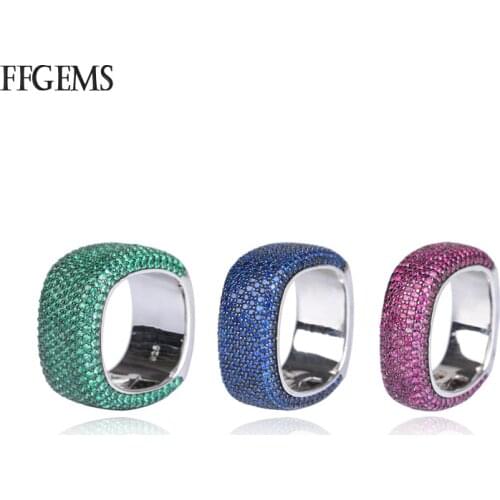 FFGems Real 925 Silver Ring Sterling Created Ruby Sapphire Nano Emerald Gemstone Fine Jewelry For Women Wedding Party Gift