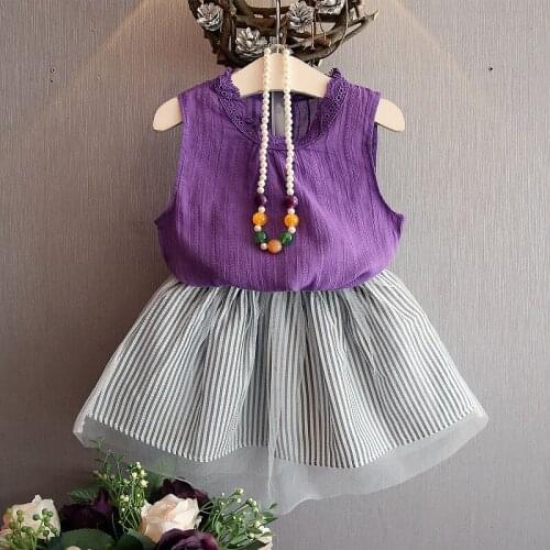 2018 New Summer Girls Clothing Sets sleeveless T-shirt+stripe dress Kids Clothing Casual Sets 2-7 years