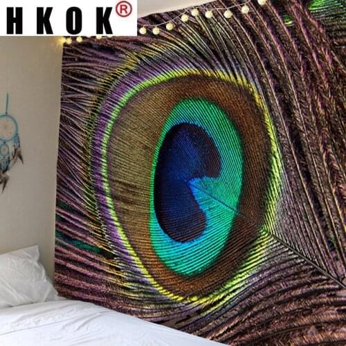 HKOK Peacock Feather Tapestry Wall Hanging Wall Covering Rugs Mural Background Cloth Beach Towel Fabric Yoga Blanket Home Decor