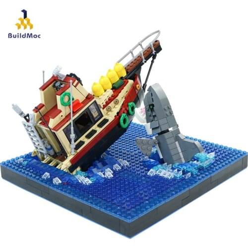 Moc DIY Great White Shark Shipwreck Artwork Ship DIY Toy Assemble Children Diy Building Block Toy Model Boy Gift