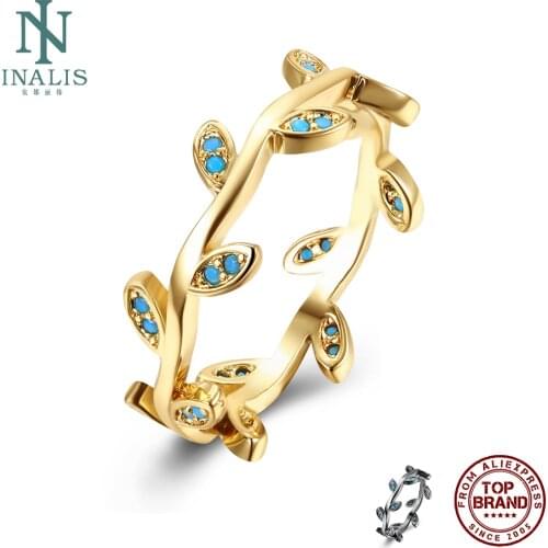 INALIS Rings for Women Olive Branch Shape Copper Ring Mosaic Pretty Stone 2 Colors Classic Elegant Female Fashion Jewelry Gift