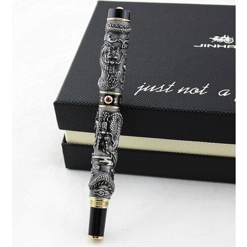 JINHAO GRAY roller ball pen BROAD NIB DRAGON PLAY THE PEARL