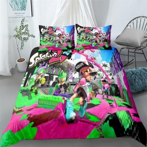 Cartoon Bedding Set Popular Splatoon Children Duvet Cover Cute Home Textile For Kids Size Twin Full Queen King Bed Linen Set