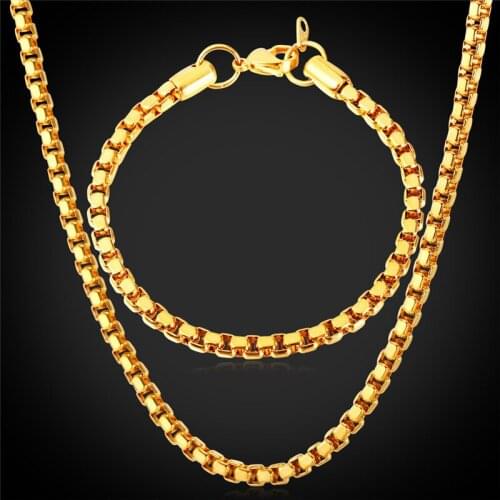 Kpop Chain Box Set Men Trendy Jewelry Bracelets Gift Necklaces Chain Stainless Steel Gold Color For Mens Jewelry Set NH210