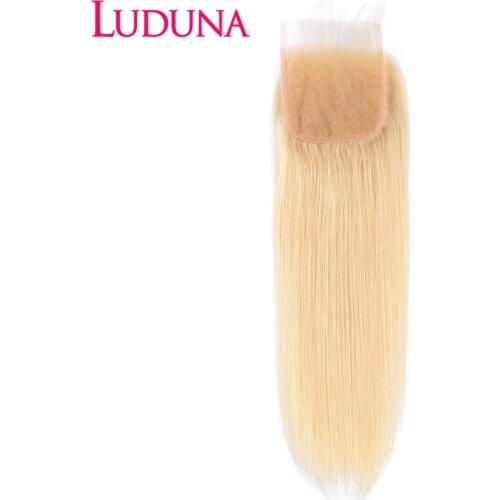 Luduna Lace Closure Brazilian Straight With Baby Hair 100% Human Hair Closure 613 Blonde 4*4 Remy Hair Lace Frontal Closure