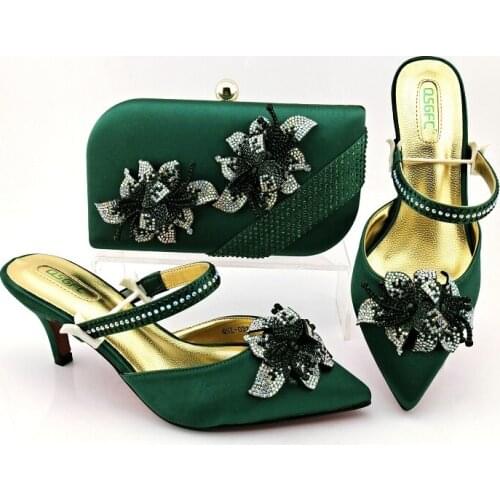 Summer stiletto and low-heeled rhinestone flower pointed bridal wedding shoes with banquet bag and large size female slippers
